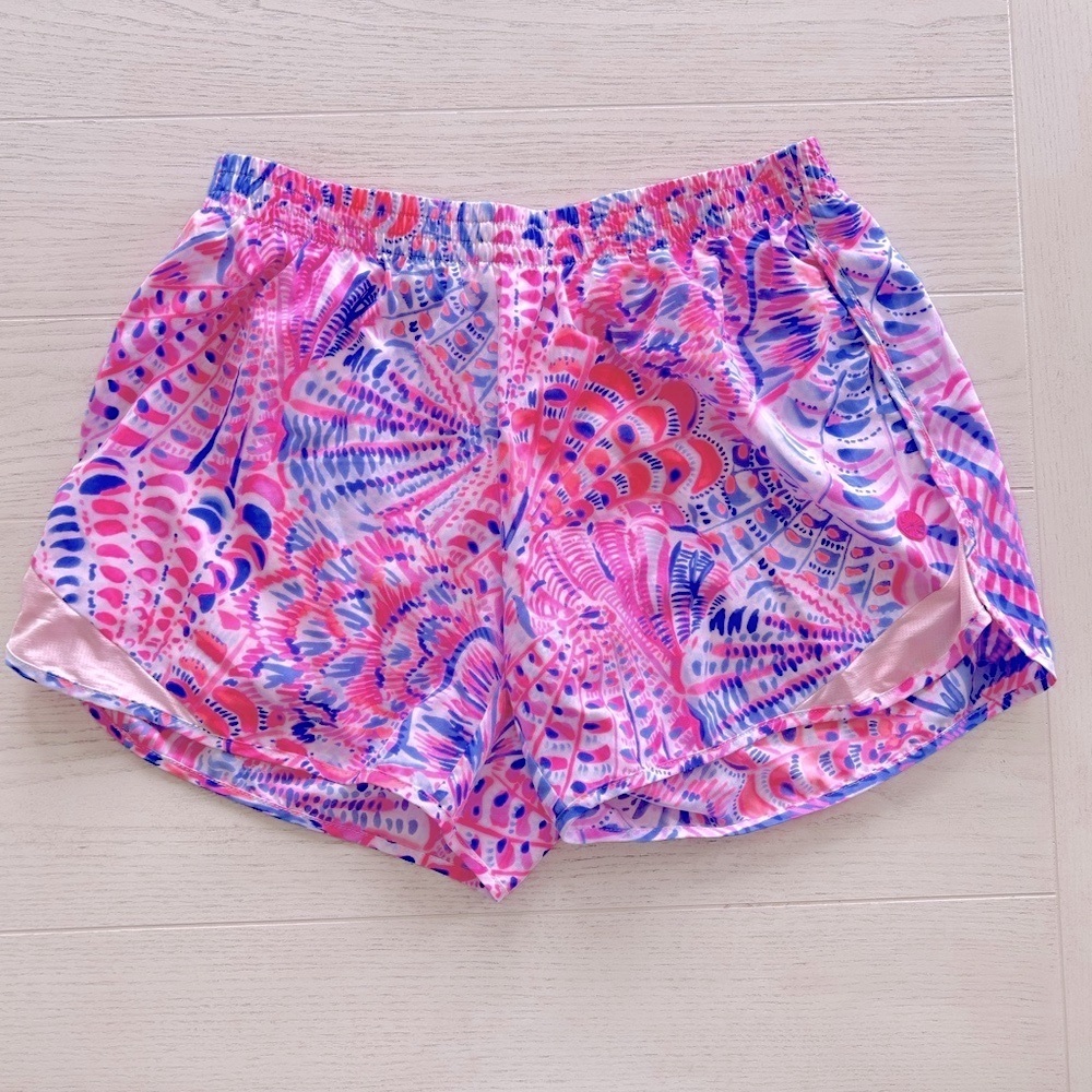 Lilly Pulitzer Athletic Shorts in Pink and Blue with Tropical Print - Picture 2 of 11